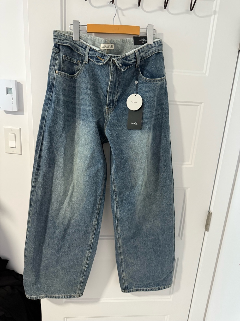 WoMen's Wide-Leg Blue Washed Jeans baggy